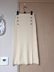 22年 The HANDSOME DKNY ウール カシミア ボタン ニット スカート ゴージ スリット ロング丈 スカートのサムネイル