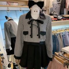 ビッグリボンテーラードジャケット 配色プリーツスカート ネイビー