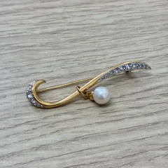 [Y0501]NINA RICCI　ニナリッチ　パール　石付き　ブローチ　ゴールドカラー　ヴィンテージ