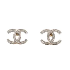 極美品 CHANEL シャネル ピアス スリム ココマーク チェーン柄 ゴールド 06P 刻印片側 earrings slim CC chain 06P GD 美品 中古 4a000639