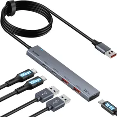 Aceele USB ハブ10Gbps 4ポート拡張USB 3.2 Gen 2 ハブ120cm ケーブル付き 2xUSB-A ポートと 2xUSB-C ポート Type-c電源ポート付きUSB A USB 3.2 変換アダプタ、MacBook Pro ...