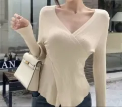 (新品)セクシー フェミニン リブ Vネック ゴージ ツーウェイ Rab(ラブ)ニット