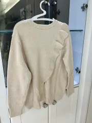 斜めボーダーフリルバックスリットニット