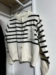 新品 クロップド ボーダー柄 ニット カーディガン