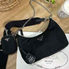 極美品 プラダ ナイロン×レザー 三角プレートロゴ ショルダー バッグ