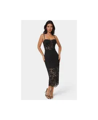 ベベ レディース トップス ワンピース ミディワンピース ミディ レース Bebe Womens Lace Corset Midi Dress Black ブラック