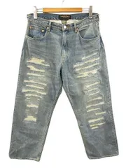 フラグスタフ FLAGSTUFF BORO BAGGIE DENIM PANTS FS1403 クラッシュ５ポケットデニムパンツ バギー L インディゴブルー ダメージ加工 ワイド ジーンズ ボトムス