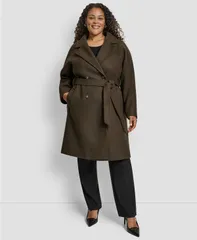 ダナ キャラン ニューヨーク レディース アウター ジャケット・ブルゾン プラスサイズ コート DKNY Plus Size Belted Notch Collar Coat Chocolate チョのサムネイル