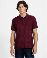 ゲス メンズ トップス ポロシャツ 半袖 ニット GUESS Mens Tonal Jacquard ShortSleeve Knit Polo Shirt Red レッドのサムネイル