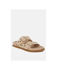 ロンドンラグ レディース シューズ サンダル トール London Rag Jayata Metallic Stud Embellished Sliders Beige ベージュ