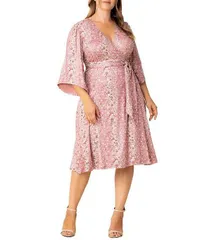 キヨナ レディース トップス ワンピース ラップワンピース プラスサイズ ミニ コントラスト Kiyonna Plus Size Gemini Wrap Dress with Contrast Lined Sleeves Pink floral falls ピ