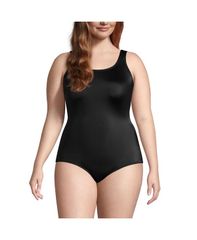 Lands End Women's Plus Size Long Chlorine Resistant Soft Cup Tuglessporty One Piece Swimsuit, Black