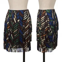 プリーツプリーズPLEATS PLEASE グラフィックプリントフリンジティアードスカート 黒マルチ5のサムネイル
