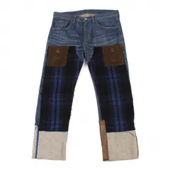ジュンヤワタナベ マン コムデギャルソン×リーバイスJUNYA WATANABE MAN COMME des GARCONS×Levi's 505 チェック切替デニムパンツ ブルー黒茶S