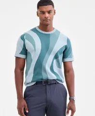 アルファニ メンズ アウター ニット・セーター クルーネック 半袖 Alfani MenshortSleeve Abstract Pattern Crewneck Sweater Green Peppのサムネイル