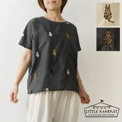 【新品】【LITTLE MARKET リトルマーケット】ネコノセナカ 異素材 切替 刺繍 4分袖 プルオーバー ブラウス (s4948-600-01)<br><br>レディース 春 夏 おしゃれ カジュアル トップス ナチュラル ファッション