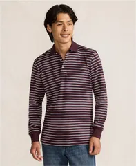 ランズエンド メンズ トップス ポロシャツ トール コットン Lands End Big Tallong Sleeve Cotton Supima Polo Shirt Lush burgundyblue stripe ブルー