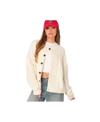 アディクテッド レディース アウター ニット・セーター カーディガン ニット Edikted Womens Rory oversized cable knit cardigan Cream クリーム