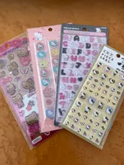 キティちゃん4枚セット　ボンボンドロップシール、おはじき風，ドロップジェリー、カットピース