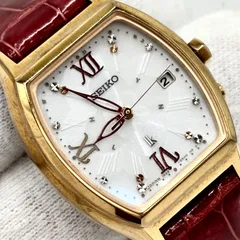 【稼働】SEIKO LUKIA/セイコールキア フラワーパーティ 腕時計 トノー 電波ソーラー クロコダイル本革ベルト ローマンインデックス チタン ゴールド/金 レディース