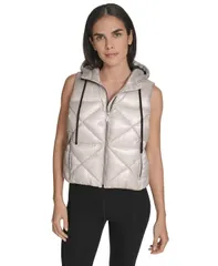 カルバンクライン レディース アウター ジャケット・ブルゾン ベスト Calvin Klein Womens Performance Diamond Quilt Hooded Puffer Vestのサムネイル