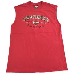 HARLEY DAVIDSON ハーレーダビッドソン ノースリーブＴシャツ モーターサイクル レッド(メンズ L)中古 古着 Y0284