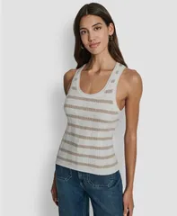 ダナキャランニューヨーク レディース トップス タンクトップ スパンコール ノースリーブ DKNY Jeans Womensleevelessequin Stripe Scoop Neck Tankのサムネイル