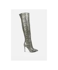 【送料無料】 ロンドンラグ レディース ブーツ・レインブーツ シューズ Womens Catalina Snake Print Stiletto Knee Boots Grey