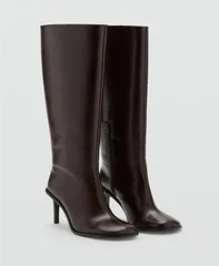 マンゴ レディース シューズ ブーツ・レインブーツ レザー ヒール MANGO Womens Higheeleather Boots Dark Brown ブラウン
