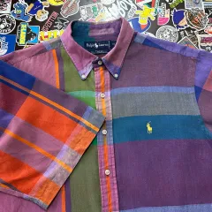 90s ポロ ラルフローレン マドラスチェック 半袖シャツ XL