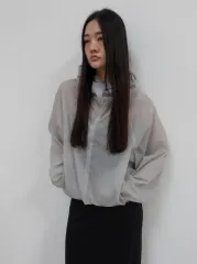 lemain 半オープンアノラック 華奢フィット シースルー レイヤード ポケット ナイロン フード アウター