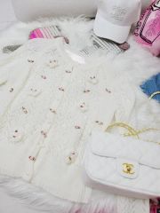 d*4様 花柄刺繍 ニットカーディガン 青 - メルカリ