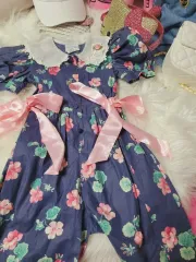 花柄オールインワン ピンク リー リボン