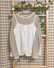 ヴィンテージ森ガール 白 クロシェ ノースリーブTシャツ