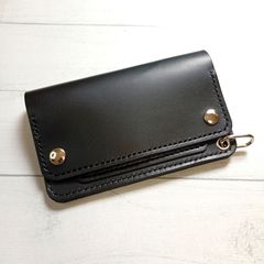 【ブルガロ】ミドルトラッカーウォレットTM02-68真鍮チェーン付き 受注制作品】ミドルトラッカーウォレット ブルガロ ブラック 3層 真鍮