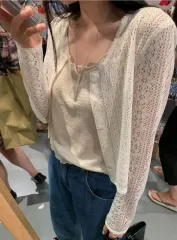 メヌエット エンブロイダリー レース 夏 春 カーディガン ニット レイヤード セットアップ