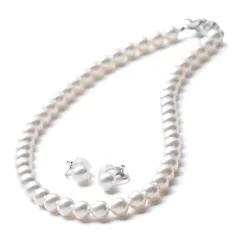 [VOTRE COUTURE] パールネックレス ピアス イヤリング 8mm 国産 真珠 冠婚葬祭 36cm 39cm 42cm 45cm 50cm 真鍮 チタン K10 K18 プラチナ ブランド10年保証 (白×シルバー イヤリング(真鍮製) 専用ケー 0