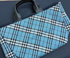 BURBERRY バーバリーブルーレーベル トートバック チェック柄 三陽商会 訳あり】バーバリー ブルーレーベル トートバッグ 水色 チェック 三陽