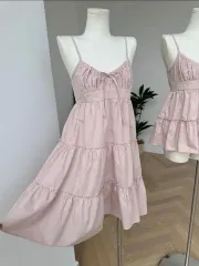 ピンク ワンピース スカート インナー ノースリーブ レイヤード 森ガール y2k