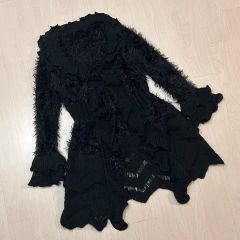 美品✨アトリエまりこ シルク混花刺繍立体カーディガン ケーブルフリル