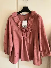 新品/ZARA ザラ 綿100％ エンブロイダリー ブラウス/S