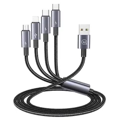 4 in 1 充電ケーブル 急速充電 USB Type-C/USB Type-C/IP/Micro 1本4役 ４台同時充電 USB充電ケーブル 高速データ転送 高耐久ナイロン編み タイプC ケーブル タイプC ケーブル 多機種対応 1.2M ブラック 0