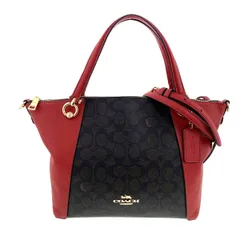 COACH コーチ ケイシー サッチェル シグネチャー ショルダーバッグ ハンドバッグ 2WAY CCQ24 レディース キャンバス レザー ブラウン レッド 中古