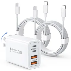 USB コンセント20W PD iPhone 急速充電 折りたたみ式 USB C - C ケーブル 2m付き タイプc Type-C 充電器 ACアダプター USB Aポート & USB Cポート アダプタ USB 電源タップ iPhone iPad An 0