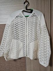 theory luxe ホワイト レース模様 バルーンスリーブブルゾン - メルカリ