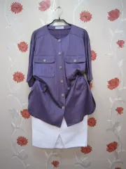 日本 LALA knit ライトパープル リネン80 ニッティング生地 シャツ sp5