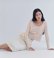 searoomlyn リネンコンビVカットPetitボタンニット　ヘザーホワイト searoomlyn リネンコンビVカットPetitボタンニット ヘザーホワイト