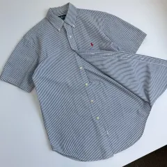 Polo ポロ ラルフローレン 刺繍 コットン ライトブルー ストライプ 半袖シャツ
