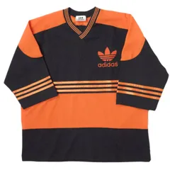 adidas アディダス 90s オーバーサイズ ゲームシャツ XL-2XL程度 ORANGE/BLACK ビッグトレフォイルロゴ 七分袖 Tシャツ トップス g11332