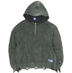 Danke Schon ダンケシェーン PIGMENT STONEWASH DAMAGE AZE HALFZIP HOODIE ストーンウォッシュ ダメージ加工畦編みハーフジップニット UNS24020 L ブラック セーター オーバーサイズ パーカーのサムネイル